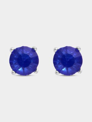 Silver Tone 6mm 4 Claw Blue CZ Stud Earrings