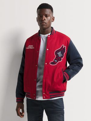 Men's Markham Twill Varsity Red Bomber Jacket