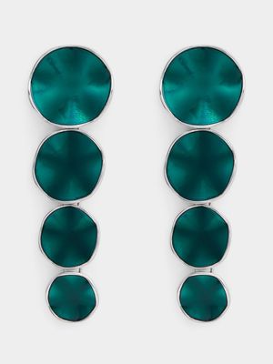 Silver & Green Statement Circle Drop Earrings