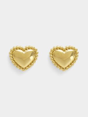 18ct Gold Plated Beaded Hearts Stud Earrings