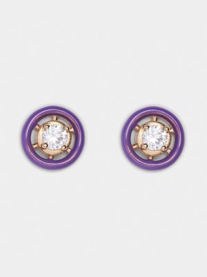 18ct Gold Plated Brass & Purple Enamel Stud Earrin