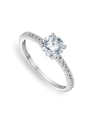 White Gold Moissanite Pavé Solitaire Women’s Ring