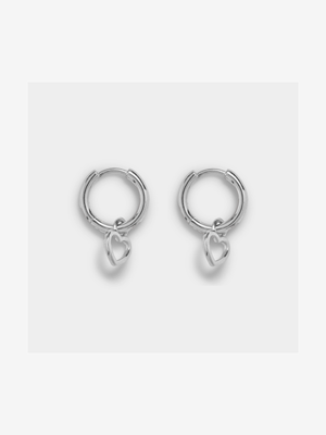 Sterling Silver Heart Charm Hoop Earrings