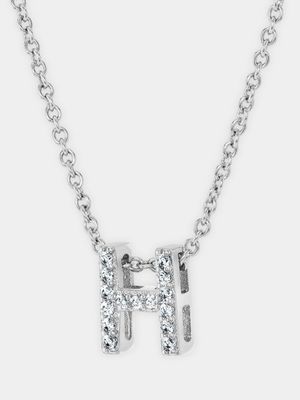 CZ Initial Necklace H Silver Plated