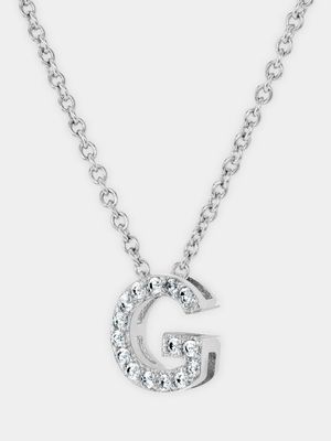 CZ Initial Necklace G Silver Plated