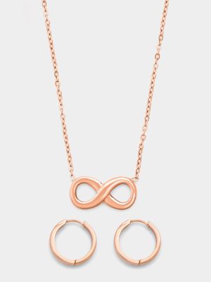 Rose Tone Stainless Steel Infinity & Hoop Set