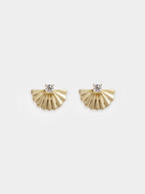 18ct Gold Plated CZ Fan Stud Earrings