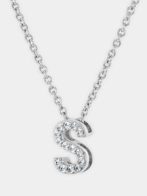 CZ Initial Necklace S Silver Plated