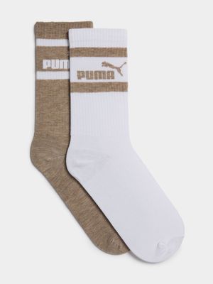 Puma Unisex 2 Pack No. 1 Logo Mid Calf Beige/White Socks