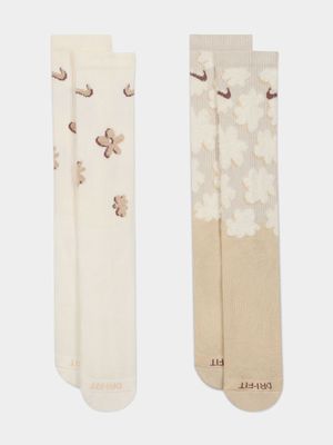 Nike Everyday Plus Cushion 2 pack Flower Crew Beige Socks