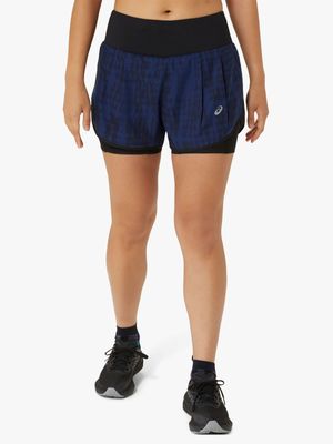 Womens Asics Road 2-In-1 3.5 Inch All Over Print Blue Shorts