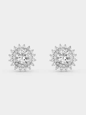 Sterling Silver Diamond & Created White Sapphire Star Cluster Stud Earrings