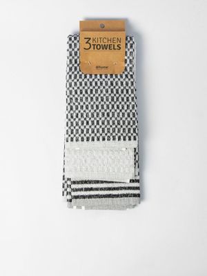 Waffle Tonal Stripe Kitchen Towel Black 3pk