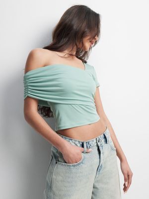 Women's Green Assymetric Wrap Top