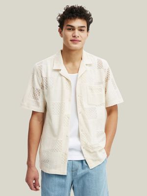 Men's Cotton On Cream Palma Short Sleeve Shirt