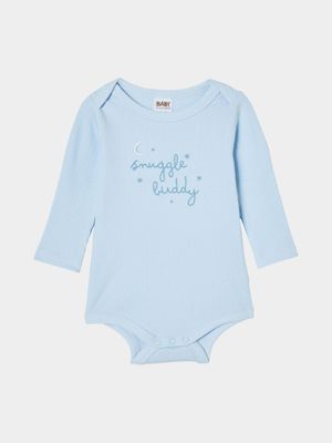 Cotton On Infant  Blue Organic Newborn Pointelle Long Sleeve Bubbysuit