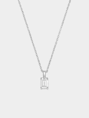 Sterling Silver Cubic Zirconia Solitaire Baguette Pendant