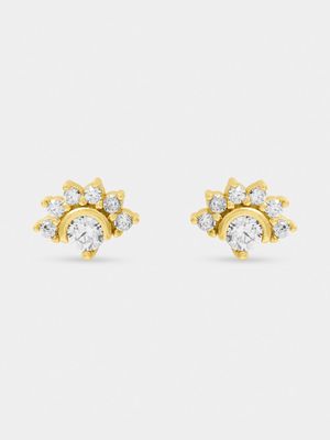 18ct Gold Plated CZ Fan Stud Earrings