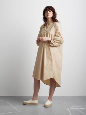 Women's Canvas Mandarin Collar Shirt Dress