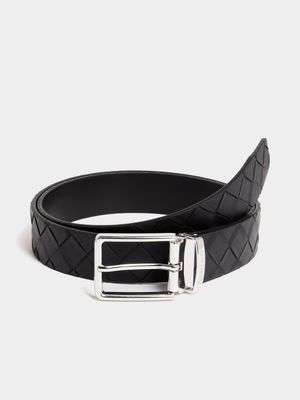 Fabiani Men's Black Smart Intrecciato Leather Belt