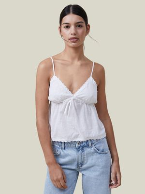 Women's Cotton On White Cotton Lace Cami Top Top