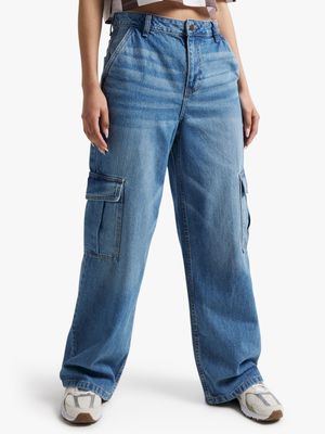 Women's Light  Wash Cargo Carpenter Jeans