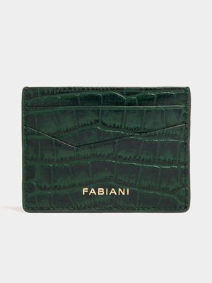 Fabiani Men's Lizard Green Leather Glossed Effect Card Holder