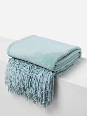 Recycled Tassel Mink Throw Duck Egg 130x180