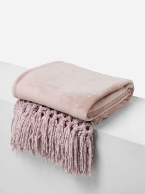 Recycled Tassel Mink Throw Blush 130x180