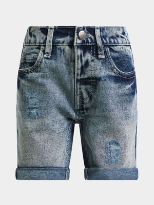 Younger Boy's Dark Wash Ripped Denim Shorts