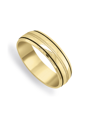 9ct Yellow Gold 6mm Double Groove Milgrain Polished Wedding Band