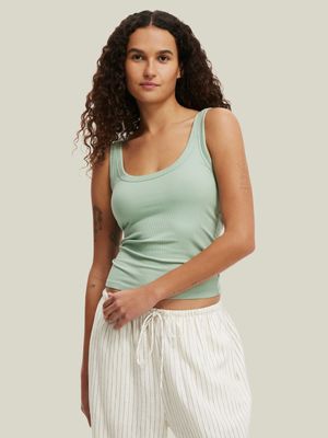 Women's Cotton On Green Staple Rib Double Scoop Tank Top