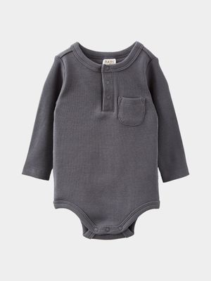 Cotton On Infant  Grey The Long Sleeve Rib Pocket Bubbysuit