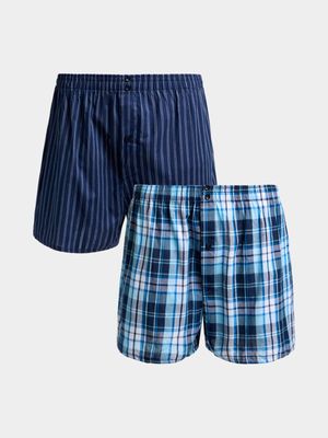 Jet Men's Blue Check 2 Pack Boxer Shorts