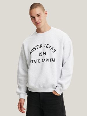 Men's Cotton On Grey Box Fit Graphic Crew Sweatshirt