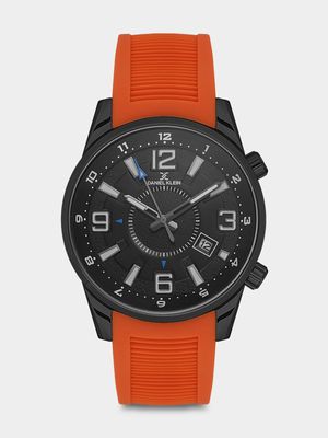 Daniel Klein Black Plated Black Dial Orange Silicone Watch