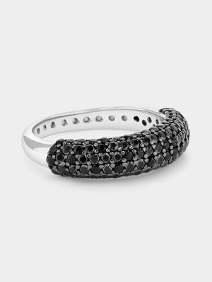 Sterling Silver Black Cubic Zirconia Pavé Ring