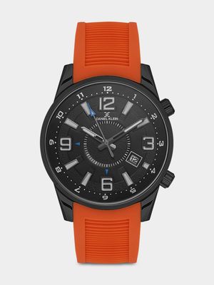 Daniel Klein Black Plated Black Dial Orange Silicone Watch