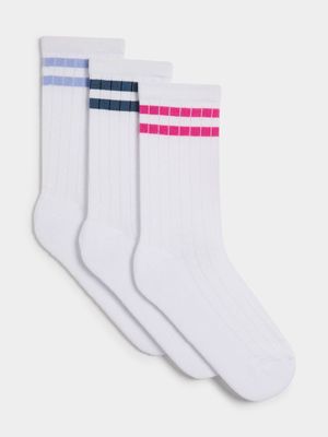 Jet Older Girls White 3 Pack Sport Socks