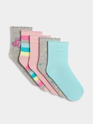 Jet Younger Girls Multicolour 5 Pack Unicorn Anklet Socks