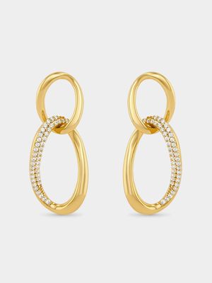 Gold Plated Sterling Silver Cubic Zirconia Interlinked Oval Drop Earrings