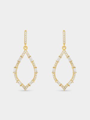 Gold Plated Sterling Silver Cubic Zirconia Open Teardrop Earrings