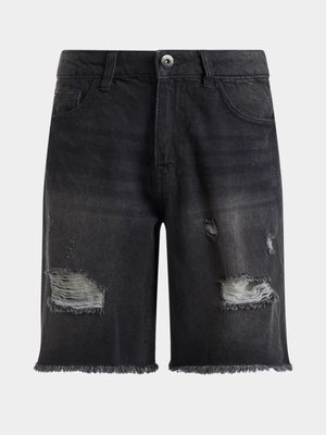 Boys Rip & Repair Black Denim Shorts