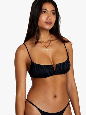 Women's RVCA Black Solid Shirred V-Wire Bikini Top