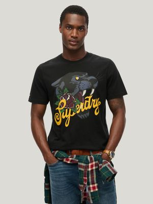 Men's Superdry Black Tattoo Script T-Shirt