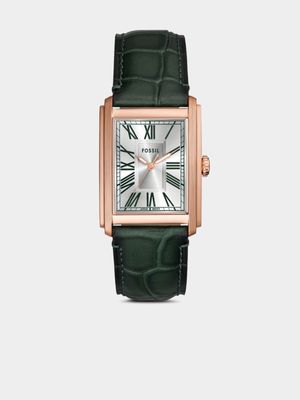 Fossil Carraway Rose Plated Stainless Steel Green Leather Watch