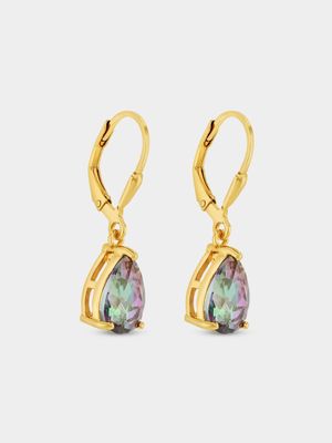 Gold Plated Sterling Silver Mystic Quartz Cubic Zirconia Pear Drop Earrings