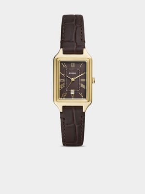 Fossil Raquel Gold Plated Brown Leather Watch