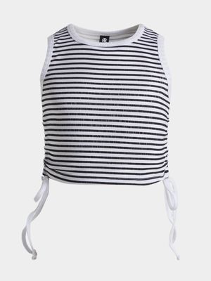 Jet Older Girls Black/White Striped Ribbed Vest