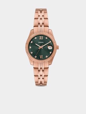 Fossil Scarlette Green Dial Rose Plated Stainless Steel Bracelet Watch